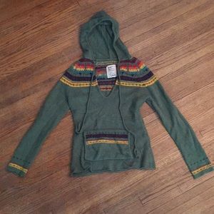Wool looking olive green pull over hoodie